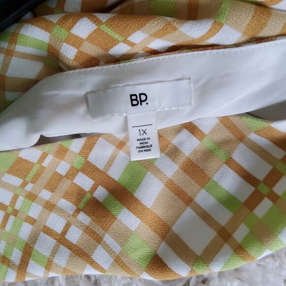 bp Nordstrom Women's Plus 1X Plaid Mini Skirt in Gold Lime Green - Picture 6 of 6